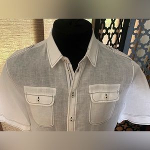 Armani Collezioni White Linen Shirt Sz Medium